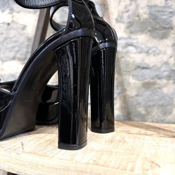 Alexander McQueen Black Patent Butterfly Ankle Strap Platform Sandals - Picture 9 of 13